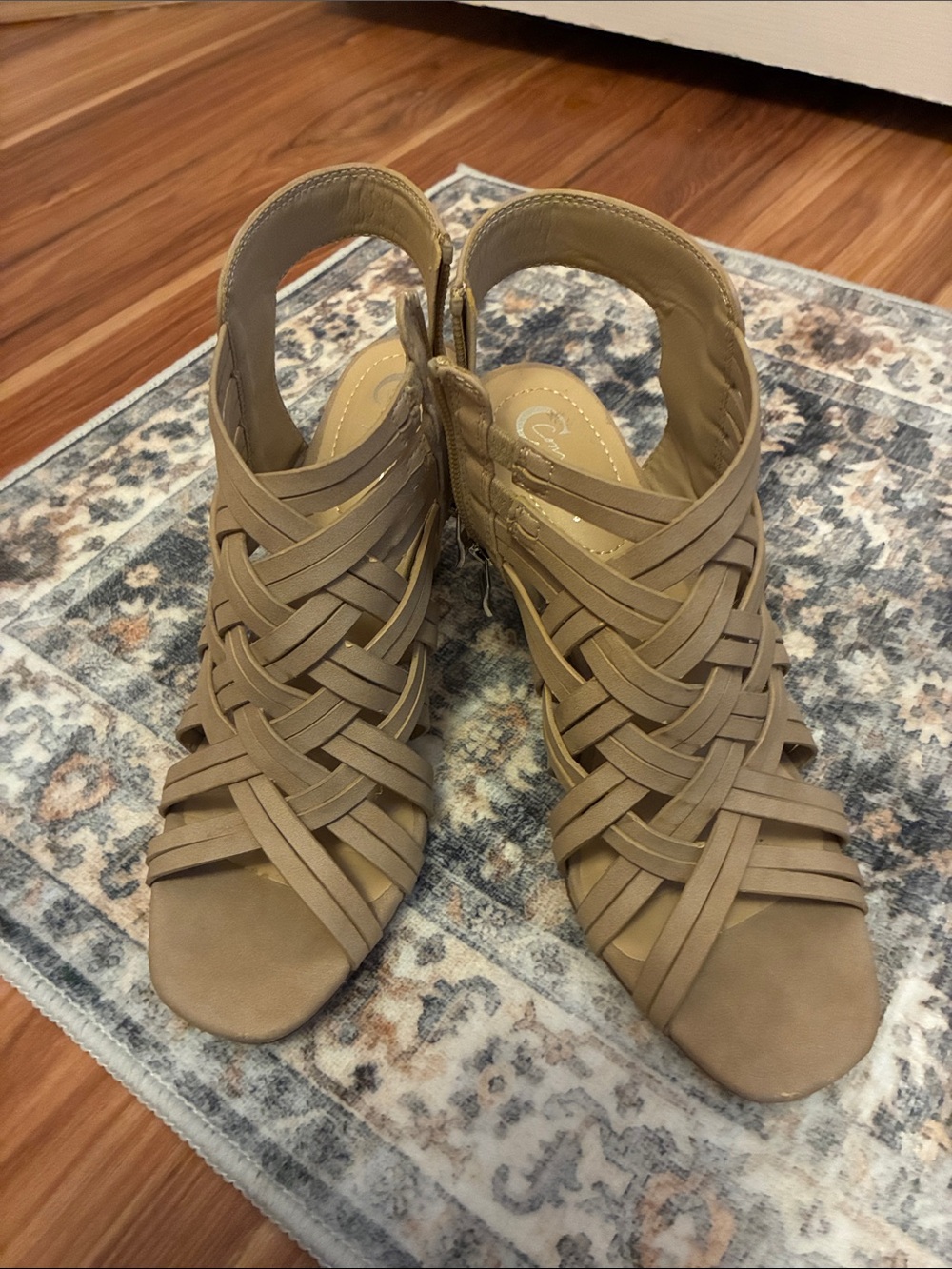 Woven Strappy Block Heel Sandals - Taupe